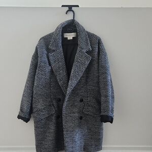 Treasure & Bond Herringbone Pea Coat in Black and White